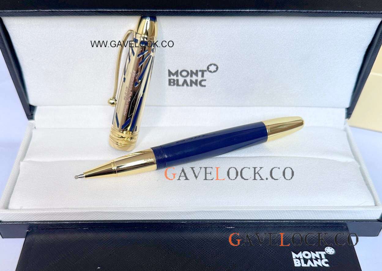 2024! Top Montblanc Meisterstuck Doue Classique 100 Yrs Roller Blue-Gold cap